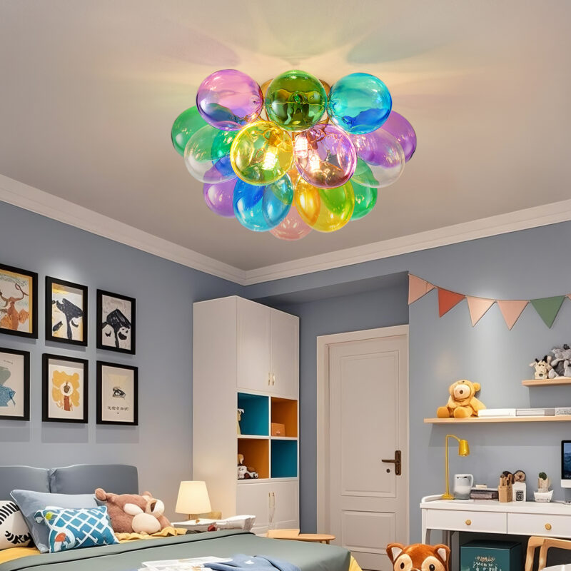 Colorful Glass Bubble Ball Swirled Glass Chandelier 15 Inch 3 Light, Small Pendant Light Fixture for Bedroom Study Restaurant - Image 4