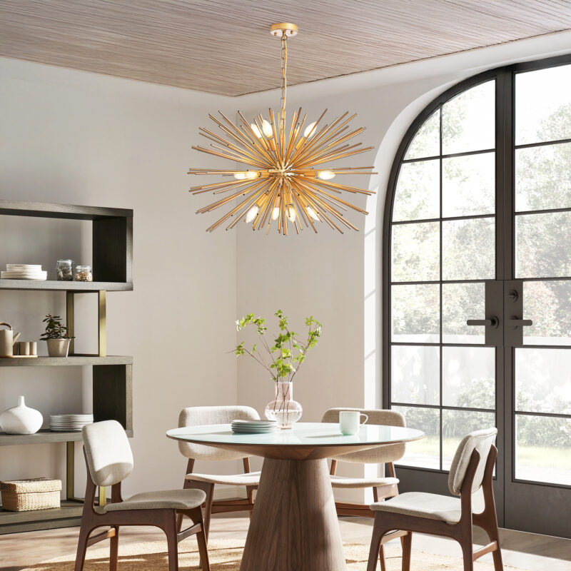 29" Mid-Century Modern 12-Light Starburst Chandelier – Gold Sputnik Pendant Light Fixture for Living Room, Dining Room, or Foyer (Bulb Not Included) - Image 8