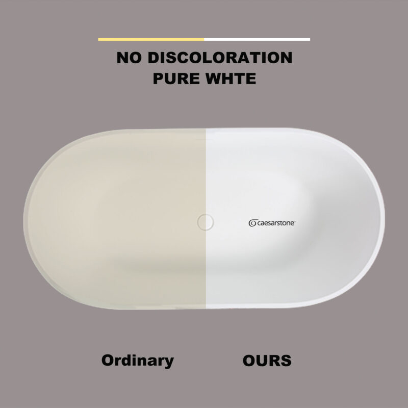 67 in. x 31 in. Oval Freestanding Solid Surface Soaking Bathtub with Center Drain in Matte White - Image 6