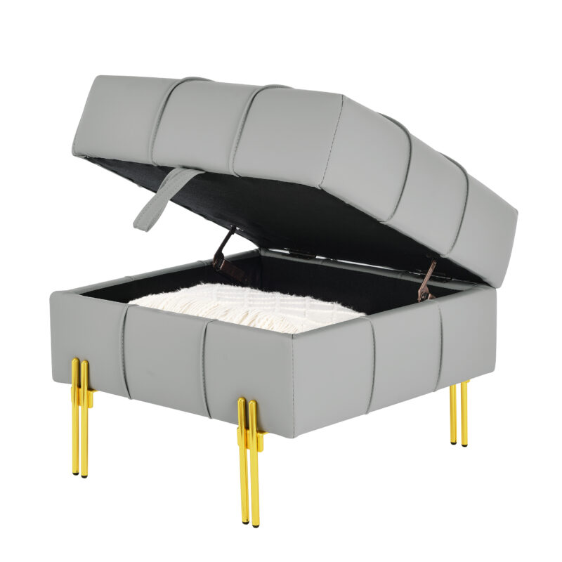2 inches Anti-scratch Leather Storage Ottoman, Pet Friendly Entryway Bench with Golden Stainless Steel Legs - Image 3