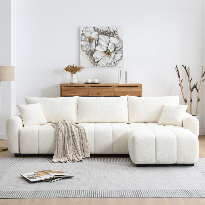 110" Modular Sectional Sofa, L Shape with Extra-large Seat, Pull-line Design, Movable Ottoman, High Density Foam, Free Combination, Sturdy Metal&Wood Frame, Boucle Fabric, 3 Colors - Image 10