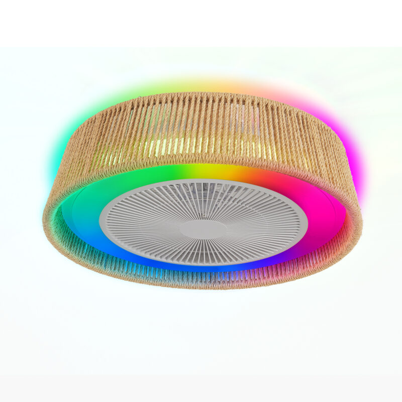 21" Modern Rustic Ceiling Fan Light with LED RGB Mood Lighting, Rope Woven Design, Quiet Fan, Semi Flush Mount for Bedroom, Living Room, or Dining Room ((Silent/6-Speed/Reversible/DC Motor)) - Image 11