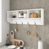 White Entryway Wall Mounted Coat Rack with 4 Dual Hooks Living Room Wooden Storage Shelf - Image 2