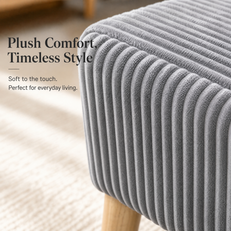 32 inch Wide Olive Beige Corduroy Storage Ottoman Bench with Wooden Legs, Flip-Top Storage Box, Soft Upholstered End of Bed Bench, Footrest & Shoe Bench for Bedroom, Living Room, Entryway - Image 27