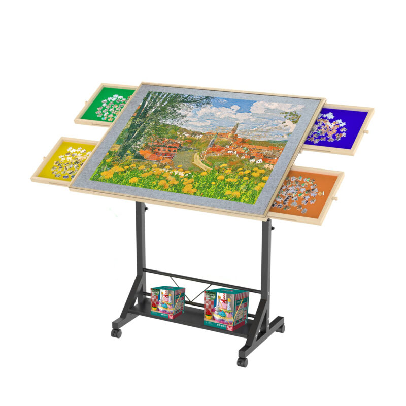 Wooden 1500 Piece Puzzle Table with Drawer, 35"*27.17" Adjustable Puzzle Table, 360° Tilting Puzzle Table with Legs and Wheels, Adjustable Height and Angle, with Protective Cover - Image 10