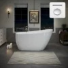 55" Acrylic Freestanding Bathtub, Deep Soaking Contemporary Stand Alone Bath Tub with Pop-up Drain & Integrated Overflow, Chrome-Finish Drain Cover, Glossy White GF-26A04-55