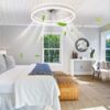 20" Flush Mount Ceiling Fans with Lights and Remote, 3000K-6000K Dimmable LED Fandelier Low Profile Chandelier Ceiling Fan for Bedroom Living Room, White