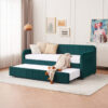 Twin Upholstered Daybed Frame with Trundle, Twin Size Sofa Bed for Bedroom Living Room Guest Room, Wood Slat Support