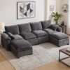 108" Sectional Couches for Living Room, U Shaped Cloud Couch Sectional with Ottoman Storage, Modular Sectional Sofa with Pillow, Deep Seater Sofa for Living Room, Gray