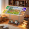 Wooden 1500 Piece Puzzle Table with Drawer, 35"*27.17" Adjustable Puzzle Table, 360° Tilting Puzzle Table with Legs and Wheels, Adjustable Height and Angle, with Protective Cover