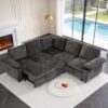 HOMYEDAMIC L Shaped Sectional Sleeper Sofa with Pull Out Bed, 5 Seat Modular Chenille Couch with Storage, Modern Convertible Sofa Bed, Sectional Couches for Living Room, Apartment, Gray