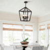 Farmhouse Lantern Chandelier 5-Light, Industrial Black Ceiling Light Fixture with Rustic Open Cage and Adjustable Hanging Height, E12 Base for Kitchen Island, Dining Room, Entryway, Foyer