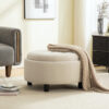 29.33"W Upholstered Round Ottoman With Reversible Lid, Fleece Fabric Storage Stool, Hand-pulled buckle decoration Design Footstool for Living room, Bedroom and Office