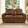 59" Classic Living Room Sofa Loveseat Faux Leather Couch,Rolled Arm Sofa with Nails,Solid Wood Legs,Upholstered Breathable PU Leather Brown
