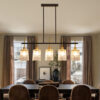 Farmhouse Chandelier 5-Light Dining Room Light Fixture Over Table Kitchen Island Lighting Rustic Chandeliers for Dining Light with Glass Pendant Lights Kitchen Island