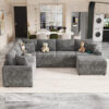 112.2" Sectional Sofa Pull-out Sofa Bed Sleeper with a Storage Ottoman,Three Pillows and Charging Devices for Living Room