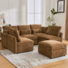 Modern Sectional Sofa Modular Sofa 85.4" U-shaped Sofa Couch Sofa Bed L-shaped Sofa with a Movable Ottoman and Two USB Ports and a Phone Holder for Living Room, Brown