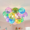 Colorful Glass Bubble Ball Swirled Glass Chandelier 15 Inch 3 Light, Small Pendant Light Fixture for Bedroom Study Restaurant
