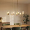 Willow Eight Lights Island With Clear Ribbed Glass Pendant Lamp - Satin Brass