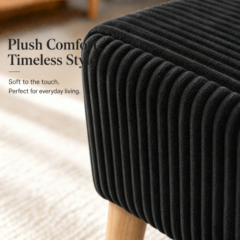 32 inch Wide Olive Beige Corduroy Storage Ottoman Bench with Wooden Legs, Flip-Top Storage Box, Soft Upholstered End of Bed Bench, Footrest & Shoe Bench for Bedroom, Living Room, Entryway - Image 15