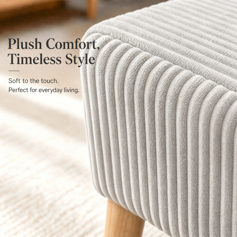 32 inch Wide Olive Beige Corduroy Storage Ottoman Bench with Wooden Legs, Flip-Top Storage Box, Soft Upholstered End of Bed Bench, Footrest & Shoe Bench for Bedroom, Living Room, Entryway - Image 8