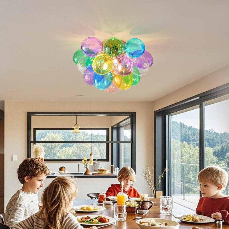 Colorful Glass Bubble Ball Swirled Glass Chandelier 15 Inch 3 Light, Small Pendant Light Fixture for Bedroom Study Restaurant - Image 3