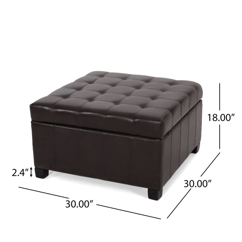 Upholstered Tufted PU Leather Storage Ottoman, Dark Brown - Image 3
