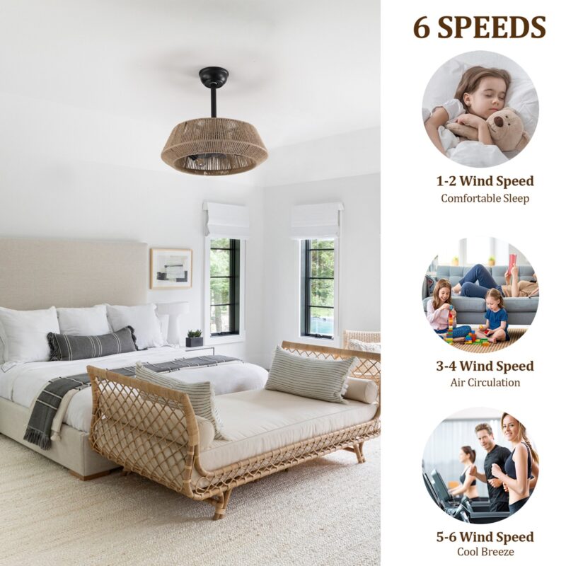 19" Bedroom Fan Light with Rope Suspension with 4 Bulbs, Dimmable, 7 Dlades, Reversible DC Motor - Image 7