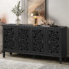 60" Antique Buffet Cabinet with Floral Carvings with Solid Wood Legs&Antique Brass Handles&Adjustable Shelves, TV Stand for 65''+ TV, Sideboard for Living Room,Dining Room (Black) - Image 2