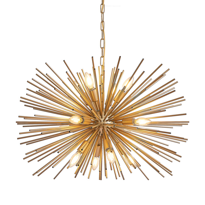 29" Mid-Century Modern 12-Light Starburst Chandelier – Gold Sputnik Pendant Light Fixture for Living Room, Dining Room, or Foyer (Bulb Not Included) - Image 6