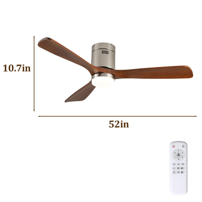 52 Inch Ceiling Fan with Light, 3 Light Walnut Solid Wood Blades,Remote Control,6-speed Reversible DC Motor for Bed Room,Dining Room,Living Room. - Image 8