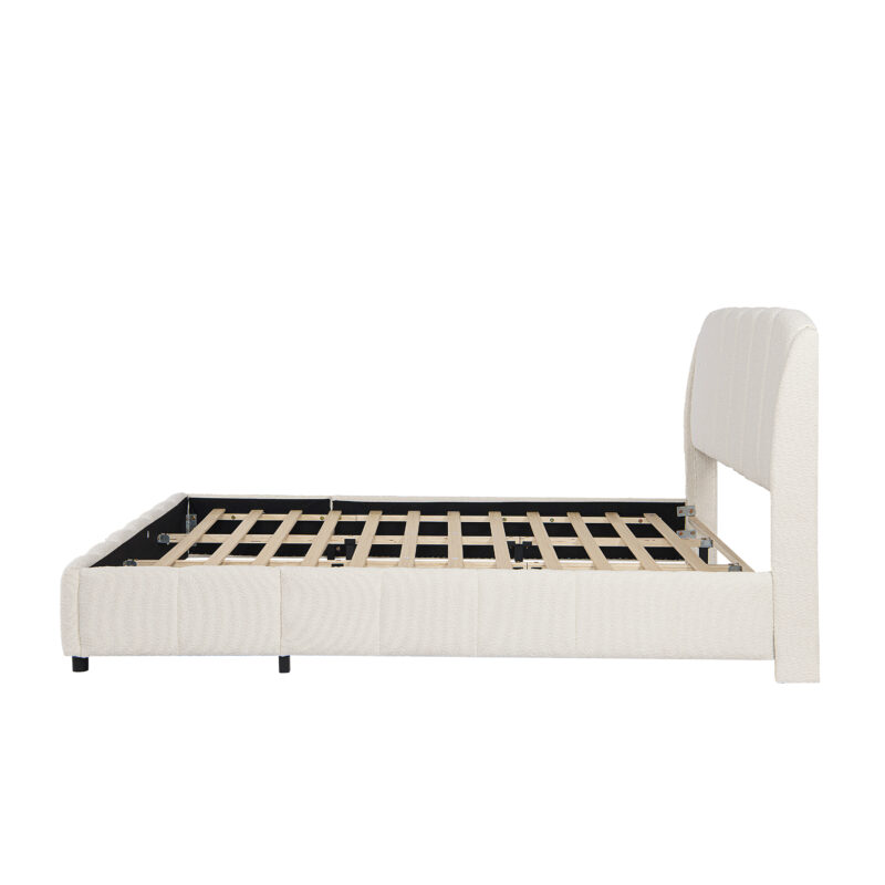 King Boucle Platform Bed with Curved Headboard in Beige - Image 4