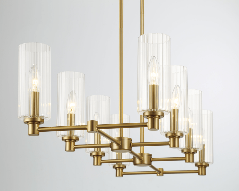 Willow Eight Lights Island With Clear Ribbed Glass Pendant Lamp - Satin Brass - Image 7