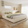 King Boucle Platform Bed with Curved Headboard in Beige - Image 12
