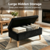 32 inch Wide Olive Beige Corduroy Storage Ottoman Bench with Wooden Legs, Flip-Top Storage Box, Soft Upholstered End of Bed Bench, Footrest & Shoe Bench for Bedroom, Living Room, Entryway - Image 12