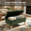 32 inch Wide Olive Beige Corduroy Storage Ottoman Bench with Wooden Legs, Flip-Top Storage Box, Soft Upholstered End of Bed Bench, Footrest & Shoe Bench for Bedroom, Living Room, Entryway - Image 29