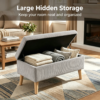 32 inch Wide Olive Beige Corduroy Storage Ottoman Bench with Wooden Legs, Flip-Top Storage Box, Soft Upholstered End of Bed Bench, Footrest & Shoe Bench for Bedroom, Living Room, Entryway - Image 2