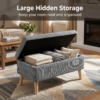 32 inch Wide Olive Beige Corduroy Storage Ottoman Bench with Wooden Legs, Flip-Top Storage Box, Soft Upholstered End of Bed Bench, Footrest & Shoe Bench for Bedroom, Living Room, Entryway - Image 22