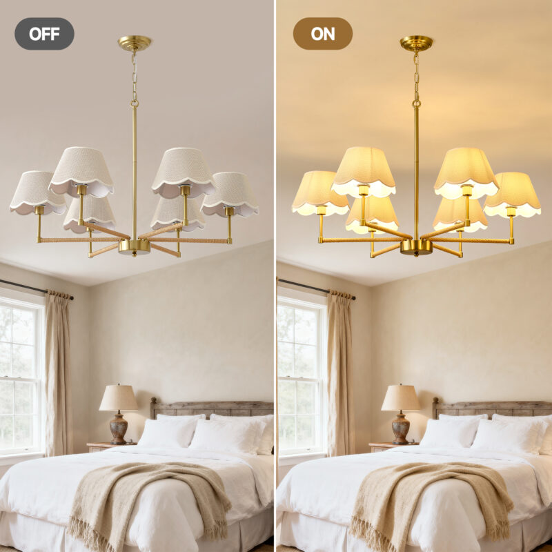 6-Light Rope + Fabric shade Chandelier,Gold Chandelier,Chandelier Romantic Golden,Adjustable Pendant Lights Living Room Dining Room Decoration Lamp Custom Hotel Project Lighting - Gold- - Image 8