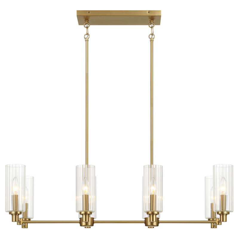 Willow Eight Lights Island With Clear Ribbed Glass Pendant Lamp - Satin Brass - Image 6
