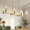 Willow Eight Lights Island With Clear Ribbed Glass Pendant Lamp - Satin Brass - Image 5