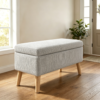 32 inch Wide Olive Beige Corduroy Storage Ottoman Bench with Wooden Legs, Flip-Top Storage Box, Soft Upholstered End of Bed Bench, Footrest & Shoe Bench for Bedroom, Living Room, Entryway