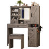 Farmhouse Vanity Desk with Sliding Mirror and Lights, Vanity Set with Glass Top and Charging Station ,Dressing Table with 4 Drawers and 2 Cabinets, Dressing Table with Stool for Bedroom - Image 20