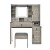 Farmhouse Vanity Desk with Sliding Mirror and Lights, Vanity Set with Glass Top and Charging Station ,Dressing Table with 4 Drawers and 2 Cabinets, Dressing Table with Stool for Bedroom - Image 21