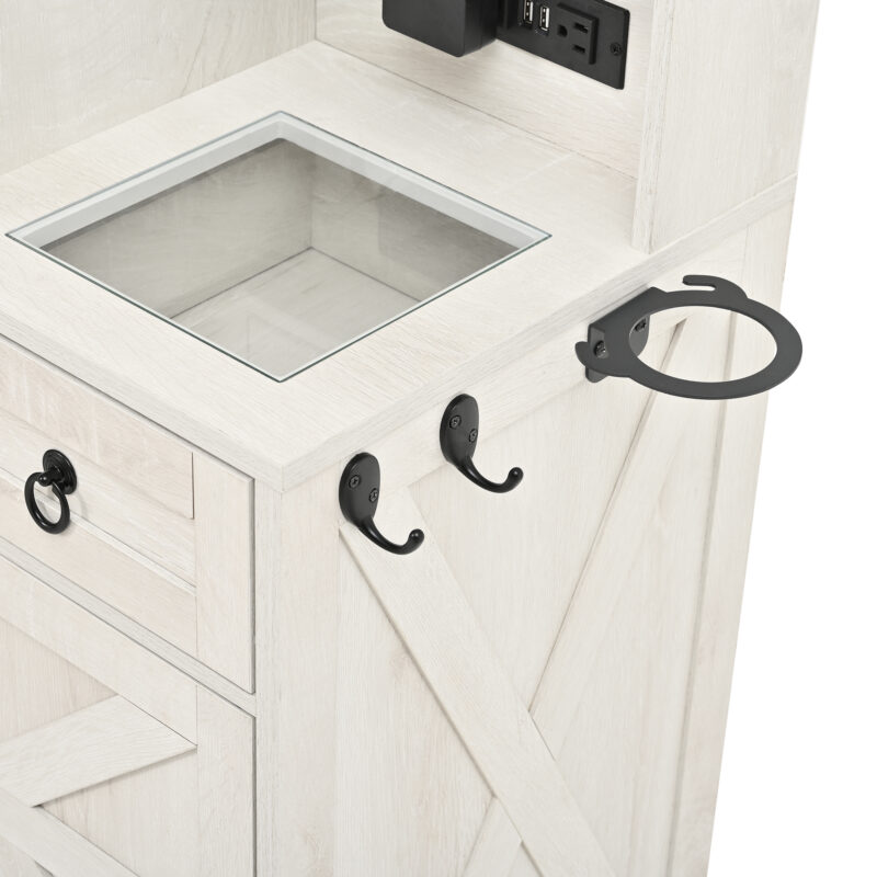 Farmhouse Vanity Desk with Sliding Mirror and Lights, Vanity Set with Glass Top and Charging Station ,Dressing Table with 4 Drawers and 2 Cabinets, Dressing Table with Stool for Bedroom - Image 12
