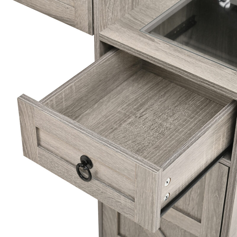 Farmhouse Vanity Desk with Sliding Mirror and Lights, Vanity Set with Glass Top and Charging Station ,Dressing Table with 4 Drawers and 2 Cabinets, Dressing Table with Stool for Bedroom - Image 26