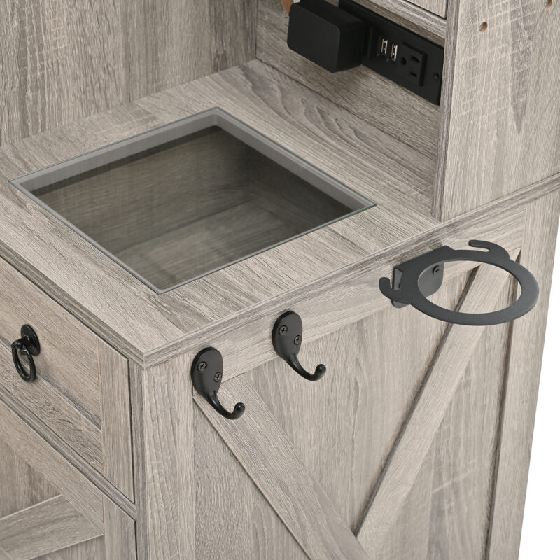 Farmhouse Vanity Desk with Sliding Mirror and Lights, Vanity Set with Glass Top and Charging Station ,Dressing Table with 4 Drawers and 2 Cabinets, Dressing Table with Stool for Bedroom - Image 25