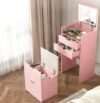 Dressing Table and Stool, 3-in-1 Multifunctional Dressing Table Set, Featuring Three-color Lighting Modes, HD Mirror, Two Sliding Drawers, and a Hidden Storage Stool - Image 4