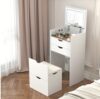Dressing Table and Stool, 3-in-1 Multifunctional Dressing Table Set, Featuring Three-color Lighting Modes, HD Mirror, Two Sliding Drawers, and a Hidden Storage Stool - Image 13