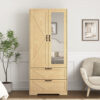 2 Door Wood Wardrobe for Bedroom with Hanging Clothing Rod inside the Cabinet and 2 Drawers for Storage Organization, Built-in induction light Multifunctional Closet with Mirror - Image 16